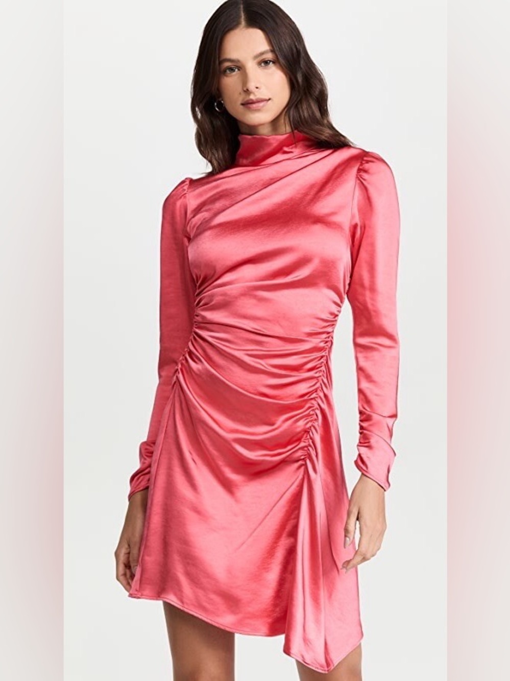 A.L.C. Joss Long Sleeve Ruched Asymmetrical Dress Size 00 in Hibiscus Pink